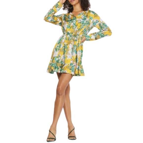 NWT Jessica Simpson Shiloh Tie Waist Long Sleeve Dress in Bloom Field Golden - Picture 3 of 4